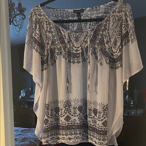 FANG Black and White Patterned butterfly sheer Blouse